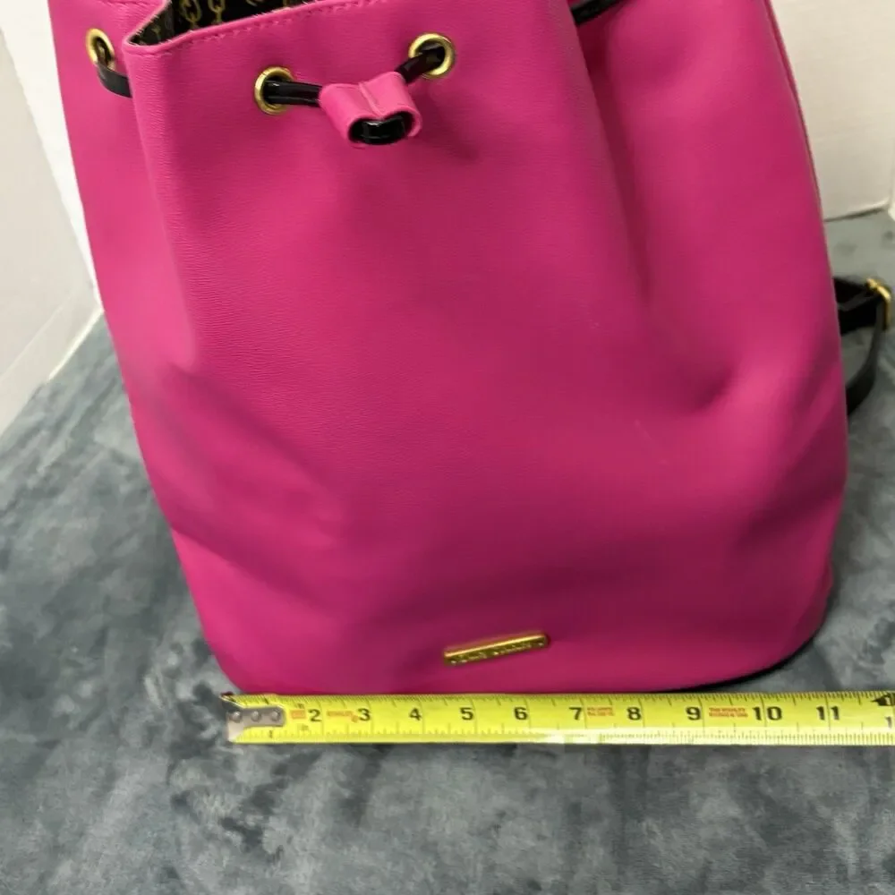 Y2kJuicy Couture Hot Pink Drawstring Bucket Backpack Gold Hardware Black Straps